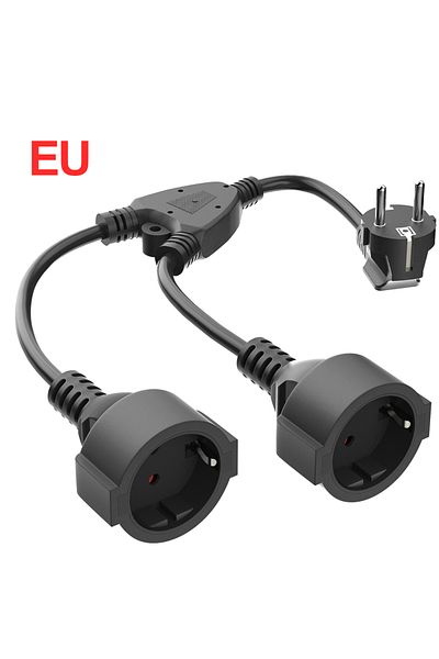 Choice black Protective Contact Extension Cord, AC Y Plastic Cable Short Cable With 2 Outlets, Socket IP20