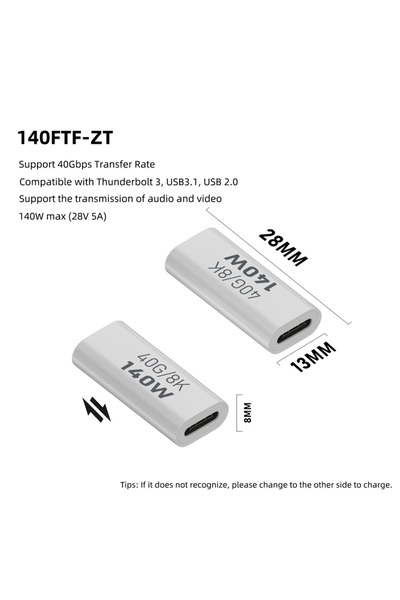 Choice CM-CM PD140W USB4.0 Type C to USB C Fast Charging Adapter Converter 40Gbps Data Sync Connector 8K@60