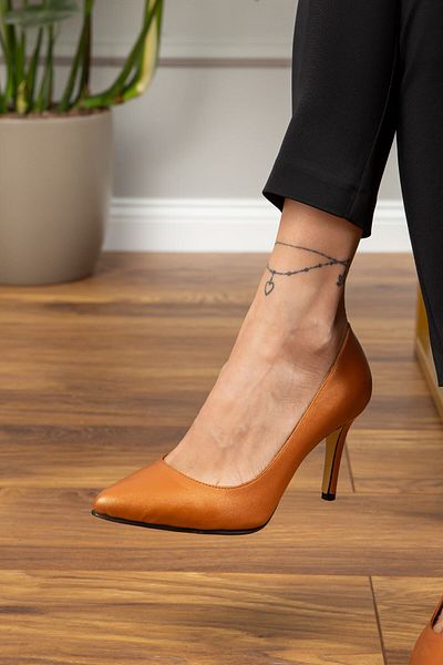 Deery Pantofi cu toc stiletto din piele naturală de culoare bronz