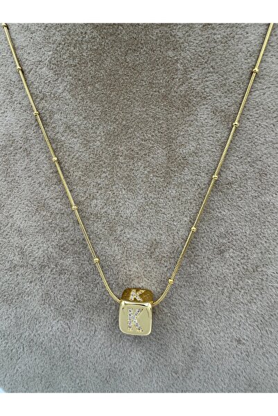 simplicist Küp Taş Detaylı K Harf Çelik Kolye 40-5 Cm