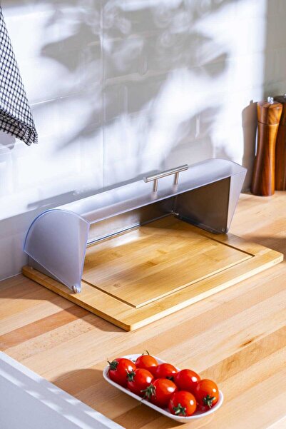 btm home Bambu Malzeme Açılır Kapanır Kapaklı Metal Kulplu Ekmek Saklama Kutusu