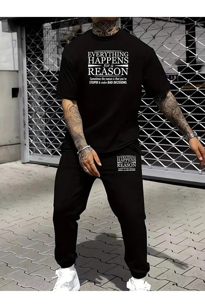 DAXİS Sportwear Company Men's Printed Tracksuit Set T-Shirt Jogger Sweatpants - Bottom Top Set