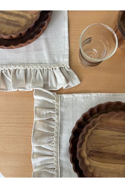Mirilliahome Λευκά είδη 6 τεμαχίων American Service Placemat - Λεπτομέρεια με βολάν δαντέλας