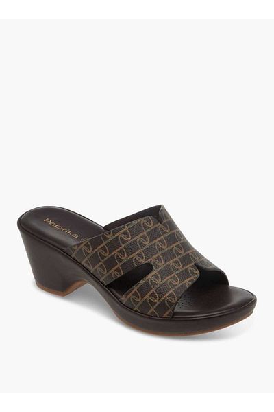 Paprika Paprika Monogram Print Slip-On Block Heel Sandals