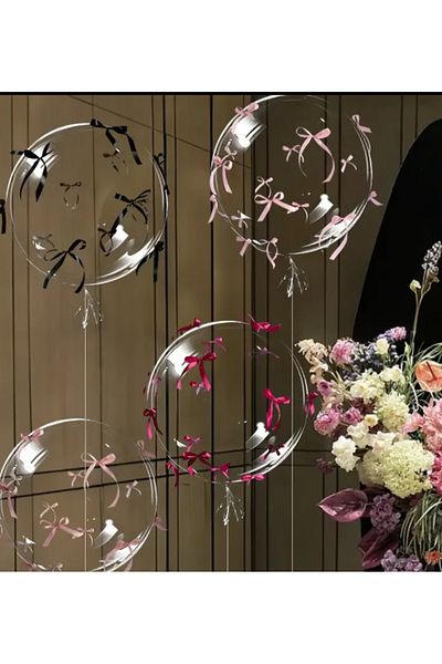 Çemrek Süs Parti Transparent Bobo Balloon Ribbon with Bow 1 Piece 24 Inches
