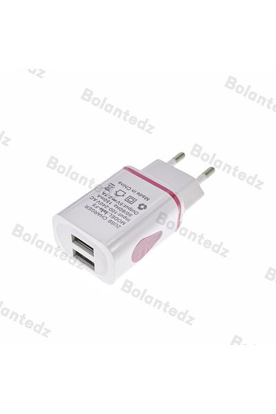 Bolantedz شاحن حائط USB أرجواني اللون لهاتف Samsung Xiaomi بمنفذين مخرج 2A ومحول طاقة للسفر متوافق