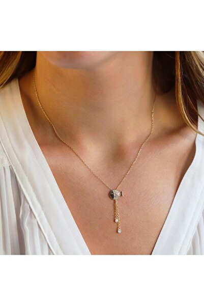 Necati Gün Zirkon Taşlı Sallantılı Balık Gold Kaplama Gümüş Kolye