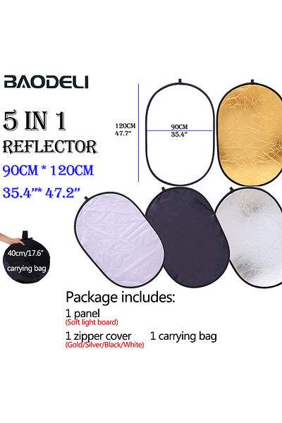 BAODELI 90x120cm 24" 60cm 5in1 Reflector Photography Collapsible Portable Light Diffuser Round Reflector For