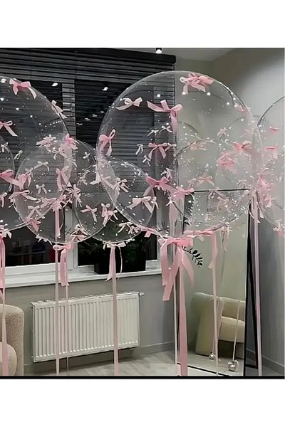 Çemrek Süs Parti Transparent Bobo Balloon Ribbon with Bow 1 Piece 24 Inches