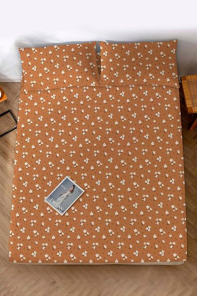 Rivaİstanbul Double Bed Sheet Cinnamon Floral Cotton