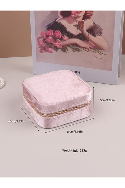 Choice Pink Velvet Jewelry Box For Women Geometric Sqaure Jewelry Storage Case Necklace Ring Earrings Trave