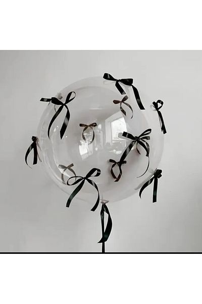 Çemrek Süs Parti Transparent Bobo Balloon Ribbon with Bow 1 Piece 24 Inches