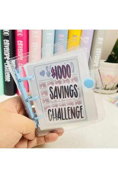 Choice مجلد تحديات الادخار Blue-1000 1000، مجلد توفير المال، كتاب تحديات الادخار مع مغلف