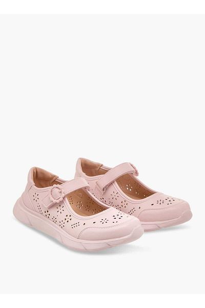 Little Missy Laser Cut Detail Mary Jane Shoes with Hook and Loop Closure