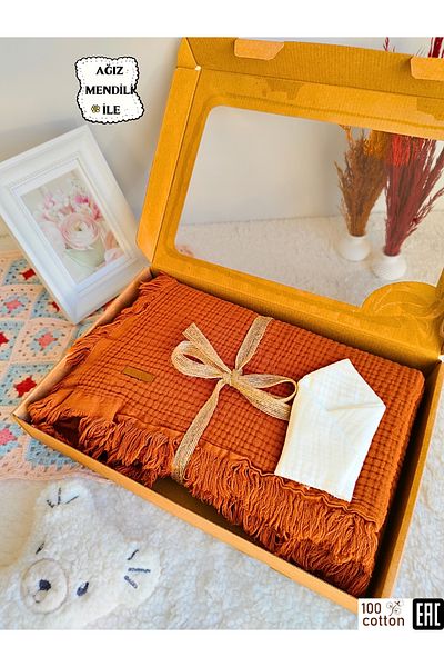 Tomuycuk 4 Layer Muslin Tile Green Baby Blanket - 100% Cotton, Multi-Purpose, 100X120Cm Fringed