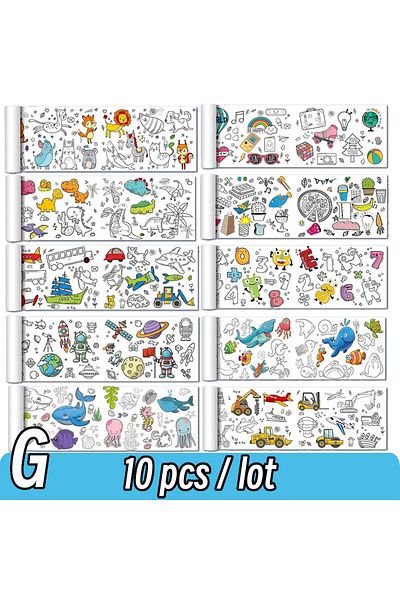 Choice G Set 10pcs 90cm Animal Canvas Children's Drawing Roll DIY Coloring Paper Roll Color Filling Graffit