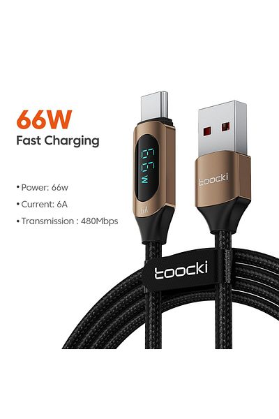 Choice كابل Toocki Type C إلى Type C بقوة 100 وات من A-C باللون البني، 66 وات، شاحن سريع PD، USB C إلى USB C، شاشة