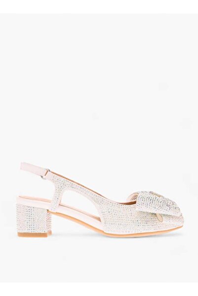 Celeste Girl's Bow Accent Block Heeled Sandals with Hook and Loop Closure