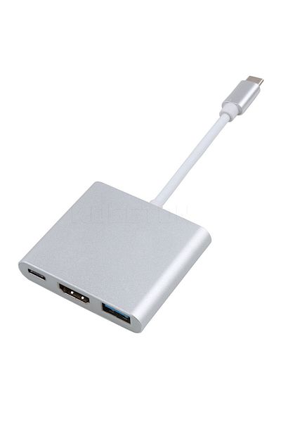Choice موزع USB 3 في 1 فضي 3 في 1 موزع USB C إلى HDMI موزع USB 3.0 متوافق مع Type-c إلى HDMI