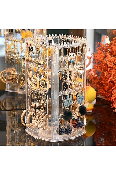 Choice Transparent 360 Degree Rotating Jewelry Storage Box 2023 Earring Display Stand Plastic Earring Organ