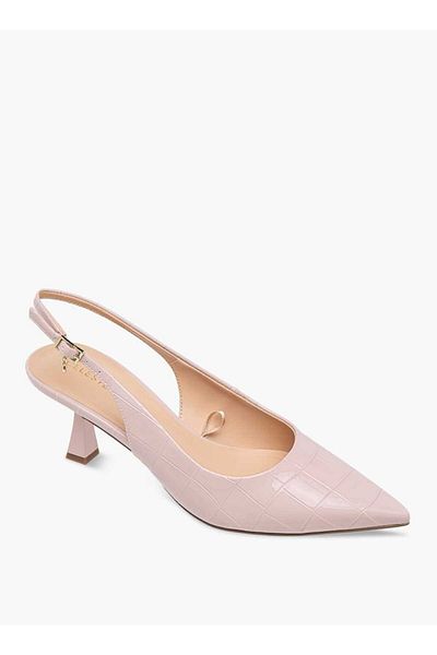 Celeste Women's Textured Slingback Shoes with Buckle Closure and Flared Heels