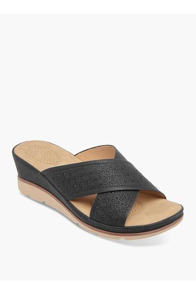 Le Confort Floral Textured Slip-On Sandals with Wedge Heels