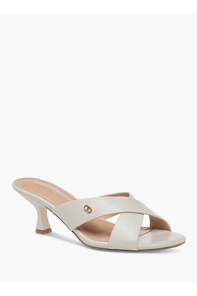 Celeste Women's Cross Strap Slip-On Sandals with Flared Heels
