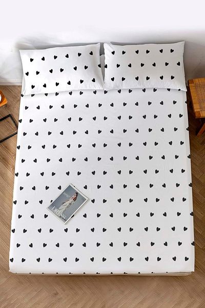 Rivaİstanbul Double Bed Sheet Black Mini Hearts Cotton