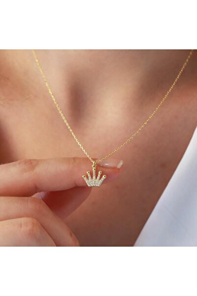 Necati Gün Kral Tacı Zirkon Taş Gold Kaplama Gümüş Kolye