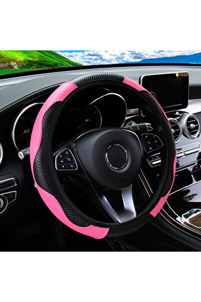 Choice غطاء عجلة قيادة السيارة من الجلد المصنوع من ألياف الكربون باللون الورد...