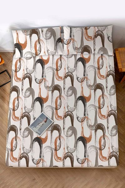 Rivaİstanbul Double Bed Sheet Abstract Brown Cotton