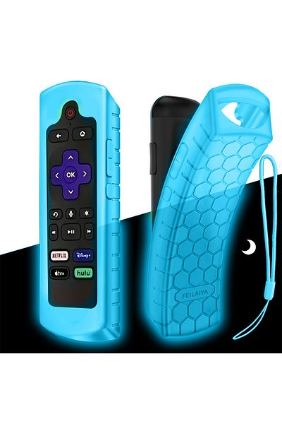 Choice Luminous blue Glow in the dark premium silicone universal remote control cover with lanyard suitable