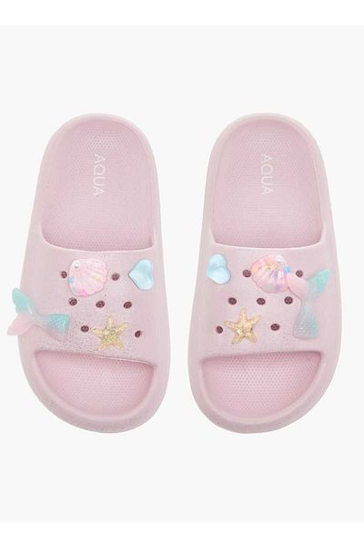 Aqua Aqua Girls' Beach Applique Detail Slides