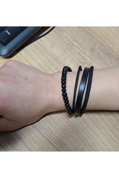 Depolife Natural Leather Bracelet - Beaded String with Metal Clasp