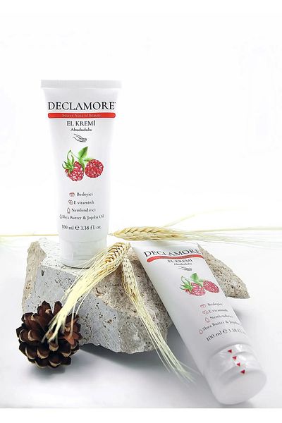 DECLAMORE Raspberry Intensive Hand & Nail Care Cream 100ml and Follow-Up Production: 6 Pieces Add-On for Dry Skin