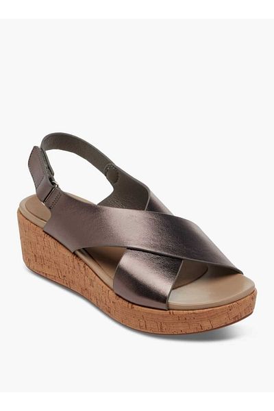 Paprika Paprika Foil Textured Cross-Strap Platform Sandals with Hook and Loop Closure