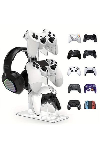 Choice حامل وحدة تحكم أبيض عالمي ثلاثي الطبقات وحامل سماعة رأس ملحقات الألعاب لجهاز PS5 PS4 للتخزين