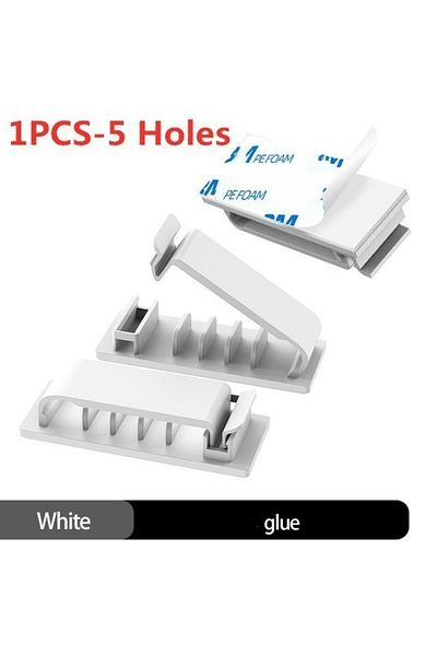 Choice منظم كابلات أبيض بخمس فتحات، حامل سلكي لإدارة الأسلاك، منظم كابلات USB مرن، منظم من السيليكون
