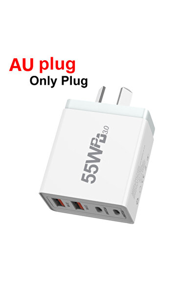 Choice قابس AU--شاحن USB 55 وات بمقبس EU/US/UK/AU، شحن سريع 3.0 لمحول الهاتف ...