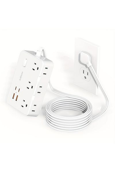 JcBlaon Us Plug White Ultra Thin Flat Plug Extension Cord With 4 Usb Ports(2 USB C), 5ft Surge Protector Pow