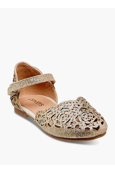 Juniors Laser Cut Embellished Shoes with Hook and Loop Closure