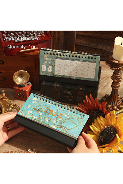Choice Apricot Blossom 1 pc 2025 Vintage Painting Coil Desk Calendar With Memo Notes Tabletop Flip Schedule