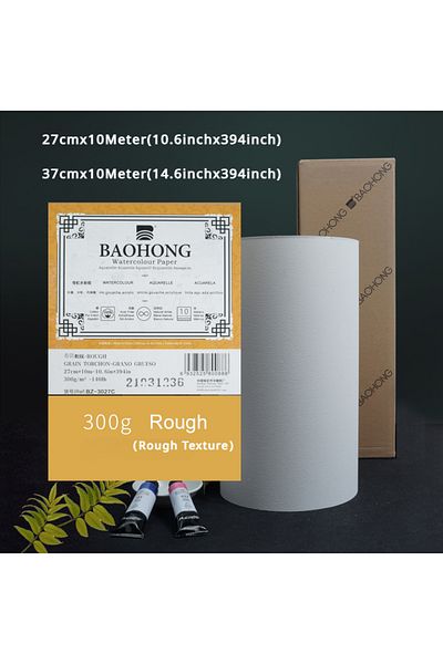 Choice 27cm 10m Rough BAOHONG Watercolor Paper Roll 300g Natural White 100% Cotton 10.6/14.6in*394in (27/37
