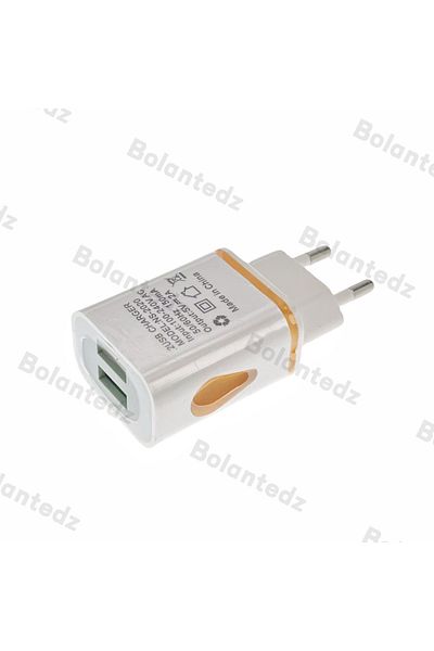 Bolantedz شاحن حائط USB برتقالي اللون لهاتف Samsung Xiaomi بمنفذين مخرج 2A ومحول طاقة متوافق مع قابس السفر