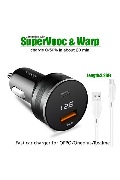 Choice add cable 1m Supervooc Car Charger for OPPO Find X5/Reno8,80W/65W Warp car adapter for OnePlus11,2