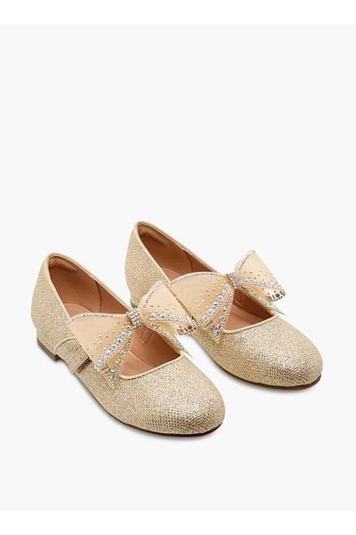 Celeste Girls' Bow Embellished Mary Jane Shoes with Hook and Loop Closure