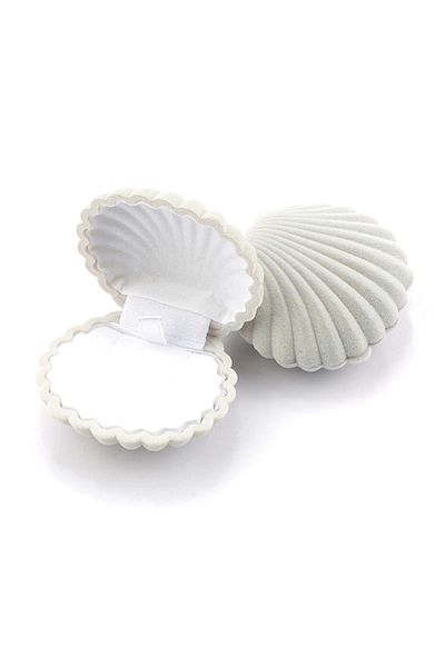 Choice Grey 1 Piece Lovely Shell Shape Velvet Jewelry Box Wedding Engagement Ring Box for Earrings Necklace