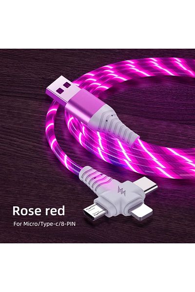 Choice 1m Rose Red Light NNBILI 3in1 Flow Luminous Led IOS Usb Cable For iPhone 14 13 Pro Max Micro USB Typ