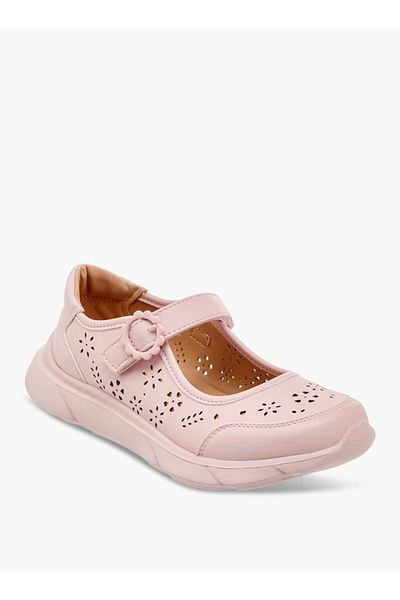 Little Missy Laser Cut Detail Mary Jane Shoes with Hook and Loop Closure