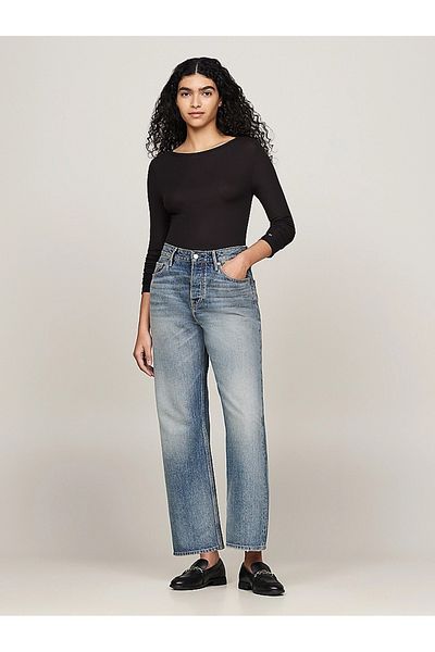 Tommy Hilfiger Dámské černé žebrované tričko s dlouhým rukávem Tommy Hilfiger